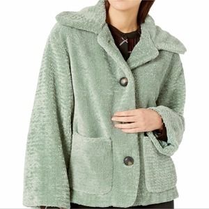 Vince Camuto Faux-Fur Button Coat Eucalyptus Green XS New